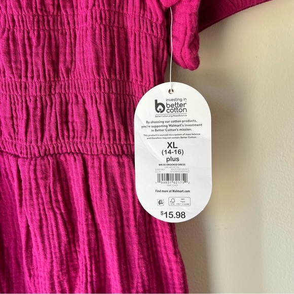 Wonder Nation Girls Pink Smocked Cotton Gauze Dress XL 14-16 Plus Puff Sleeve - Picture 4 of 11